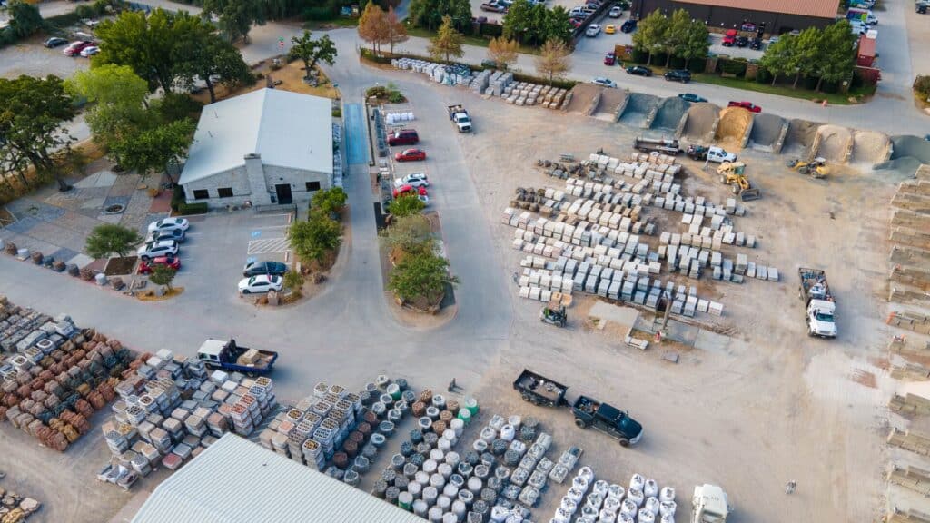 Aerial view of stone supply yard.