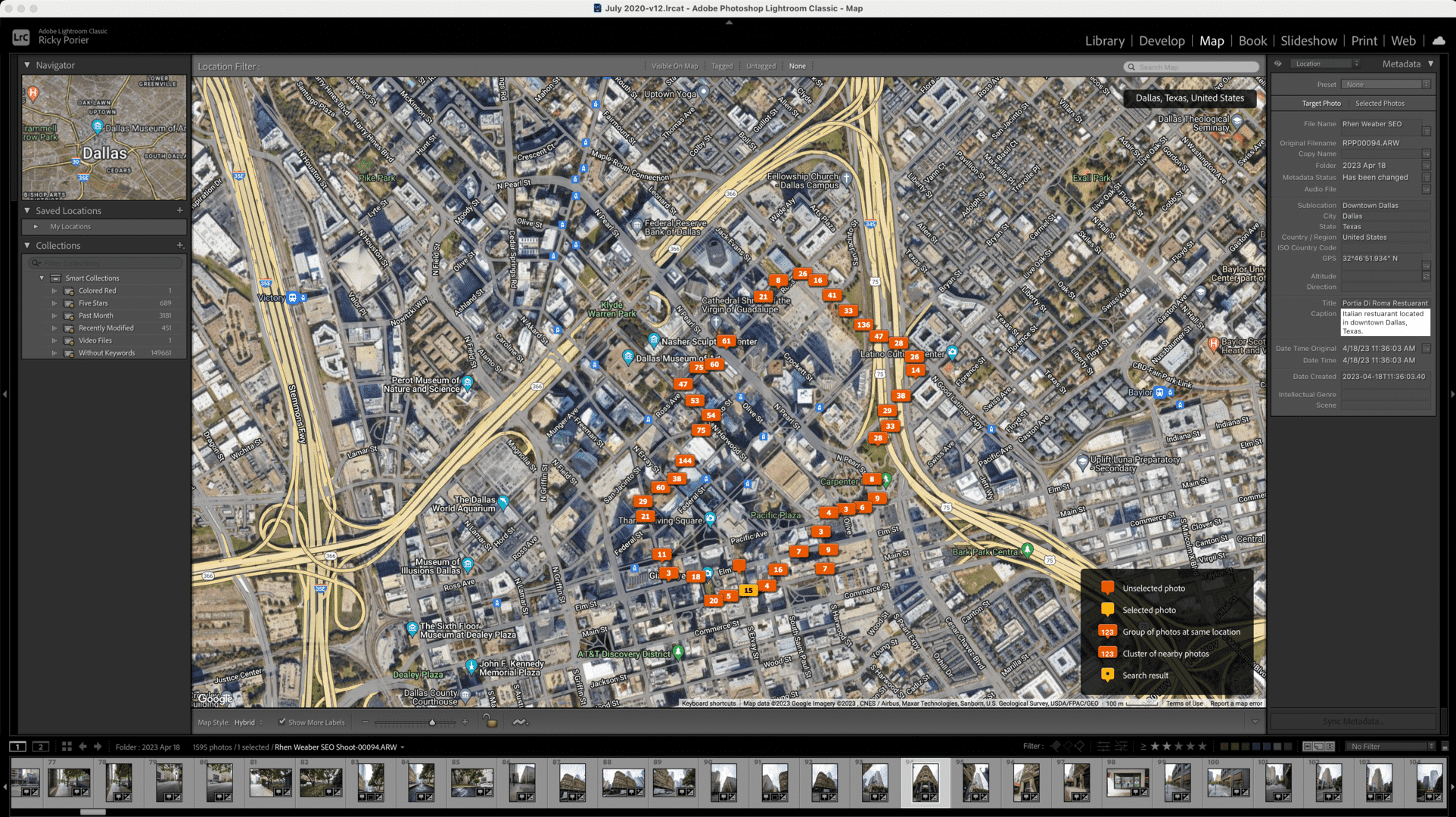 Screenshoot of Lightroom map showing geo-tagging.